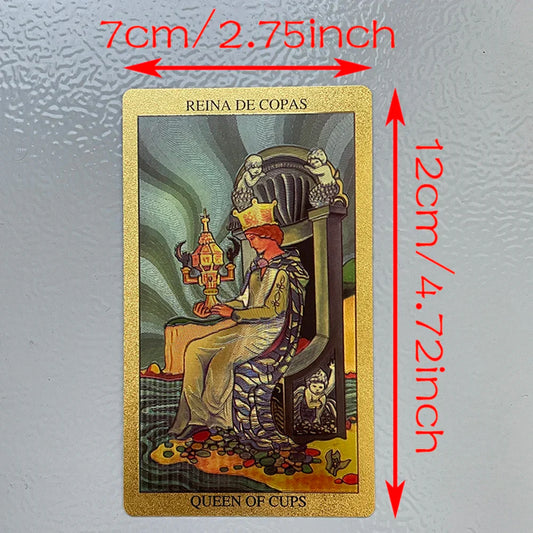 Spanish Gold Foil Tarot Cards in Box – 78-Card Divination Deck with Bilingual Guidebook